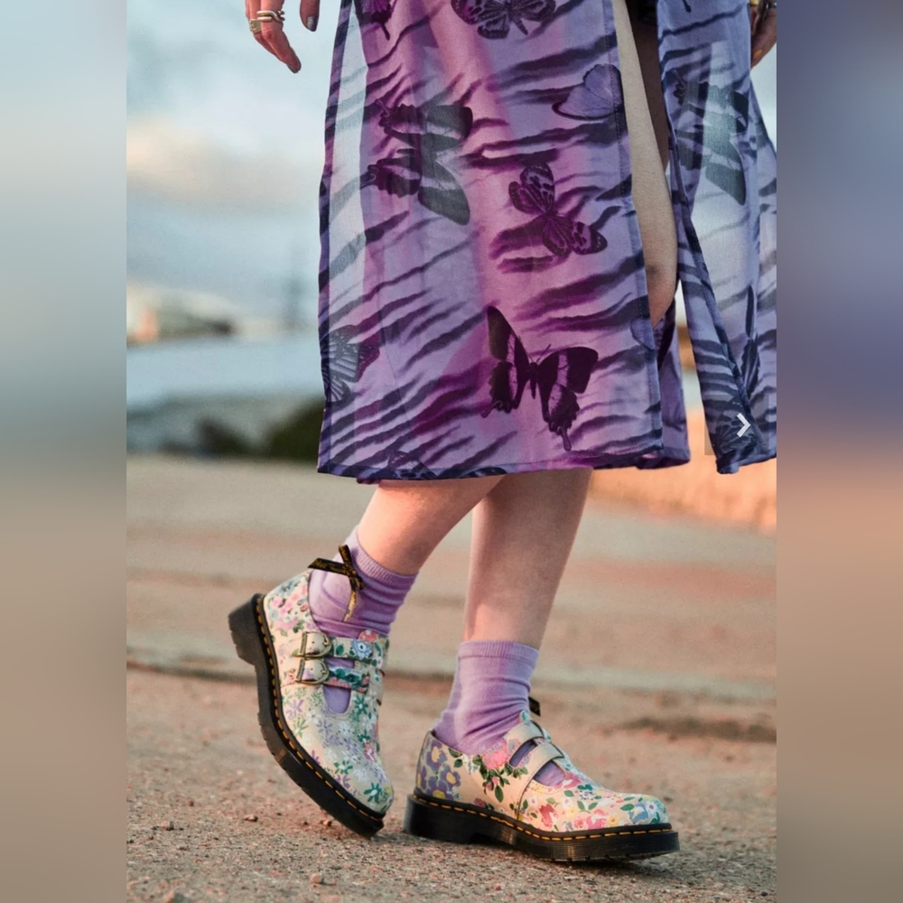 Dr. Martens 8065 Floral Mash Up Leather Mary Jane Shoes Parchment Beige Size 8 - Picture 8 of 8